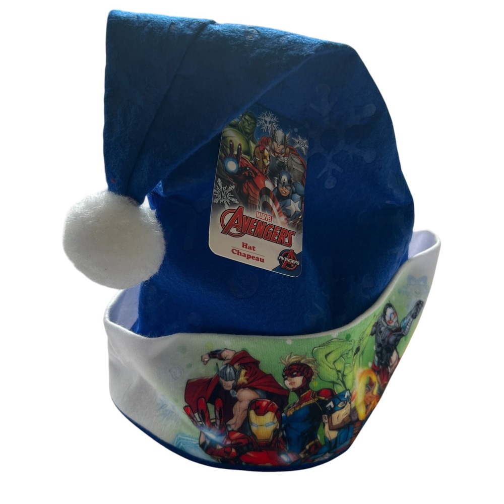 Marvel Avengers Blue Santa Hat Snowflake Pattern Superhero Graphic‎ Holiday Cap